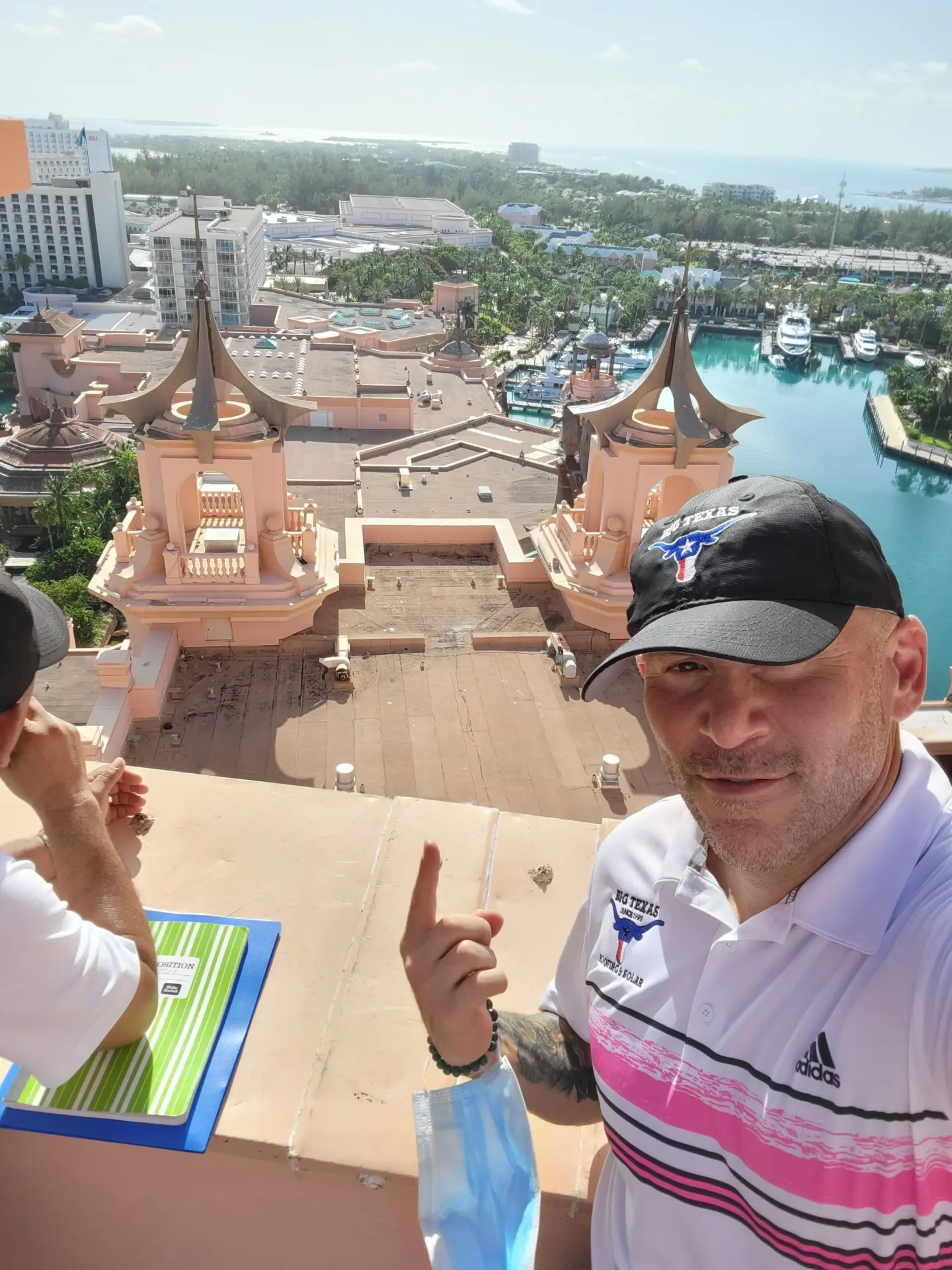 Big Texas owner on the Atlantis Bahamas roof during a commercial roof forensic analysis